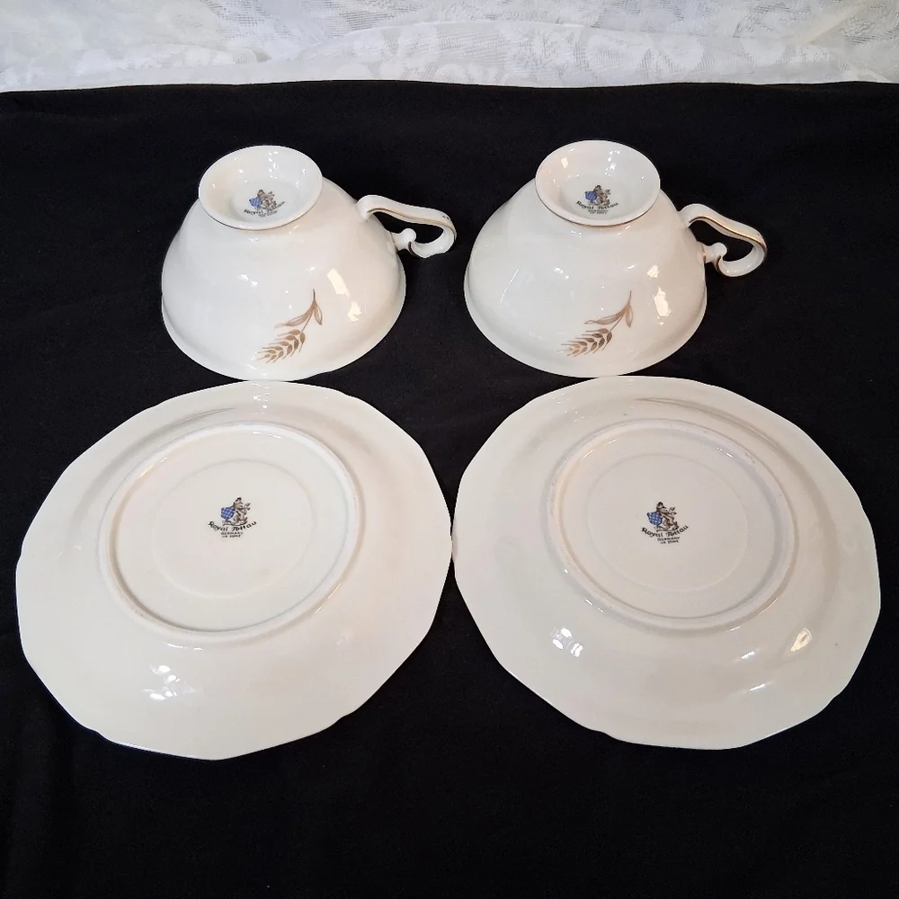 Vintage Teacups Royal Tettau Germany US Zone Wheat Sheaf 24k Trim China Pair